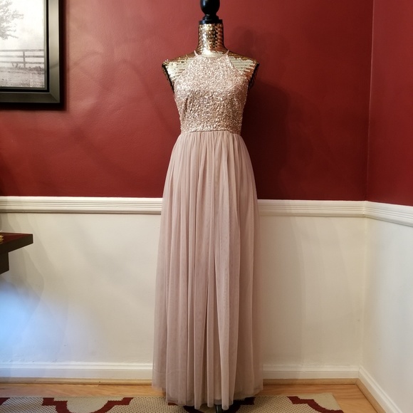 maya high neck maxi tulle dress